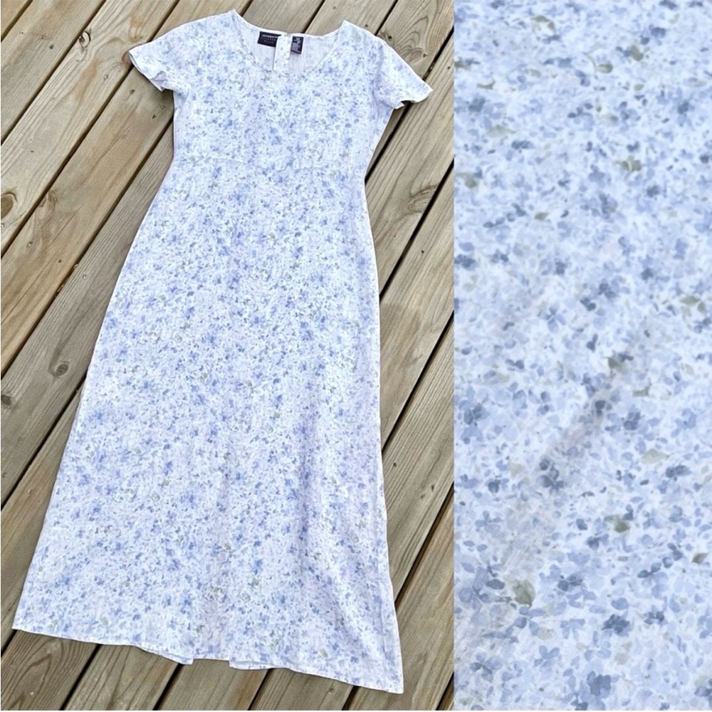 Vintage LIZ CLAIBORNE Linen Flowered Petite Maxi Dress ~ Cottagecore Prairie